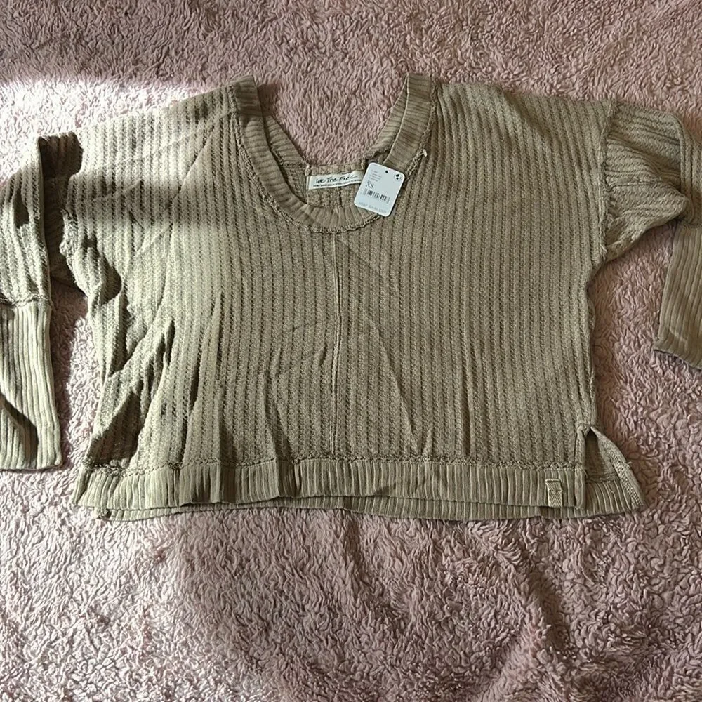 NWT Free People New Magic Thermal Tee shirt beige XS